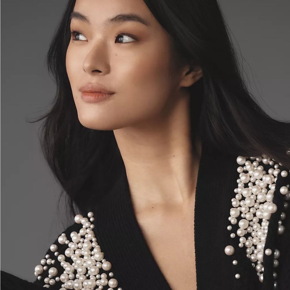 Anthropologie Pearl Cable Cardigan Sweater